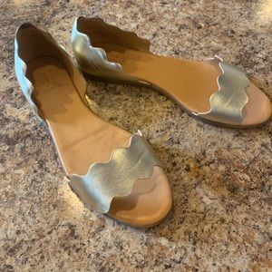 JCrew leather scalloped peep toe flats